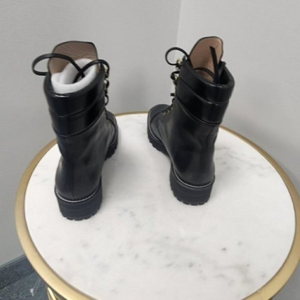 STUART WEITZMAN Lexy Leather Combat Boots Black Leather 9.5M - Picture 7 of 11